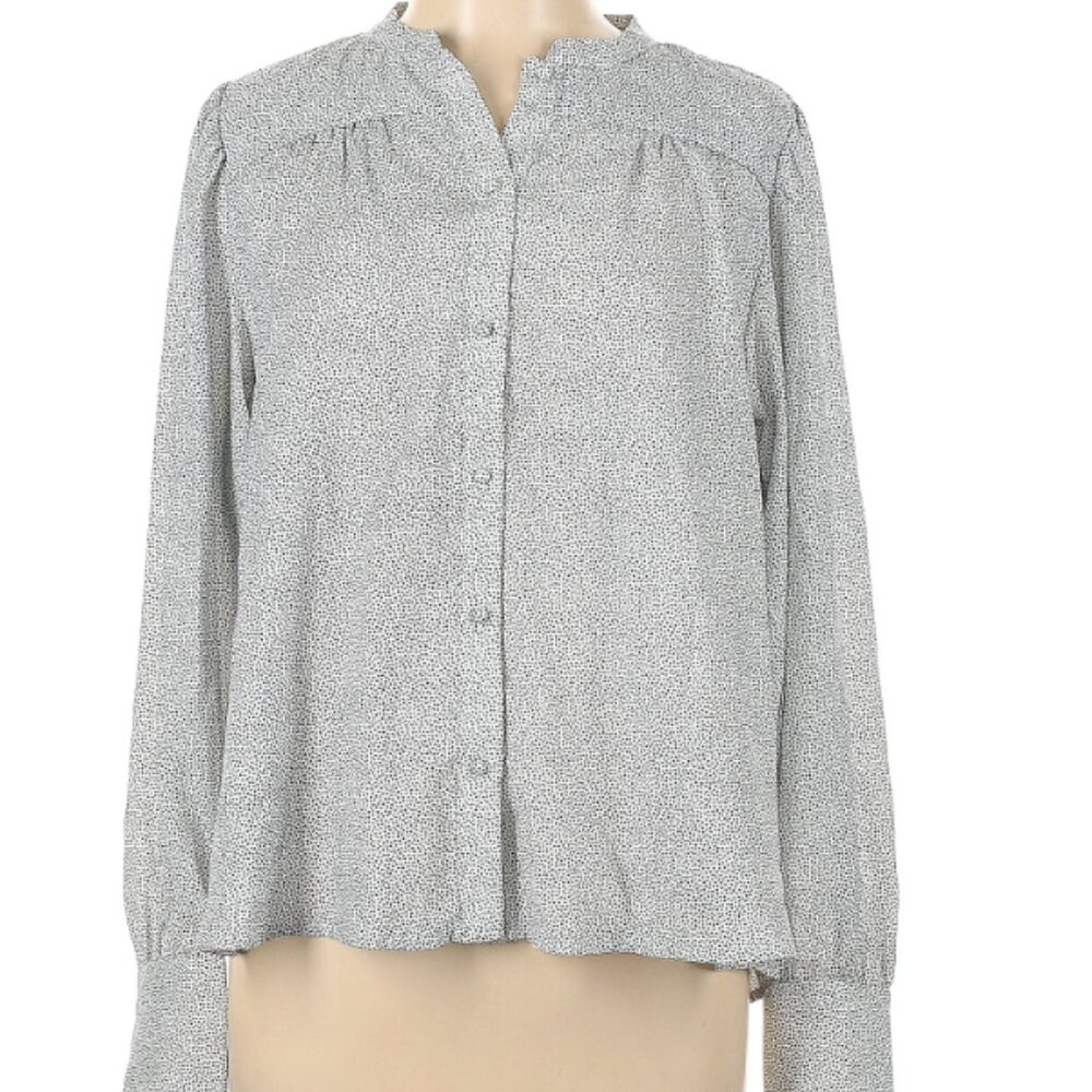 Rachel Zoe Women's White Black Speckled Long Sleeve Button Up Blouse Size Large